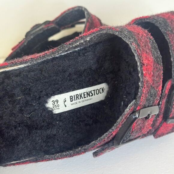 Birkenstock Arizona Shearling Slide Sandal - Red/Black Plaid | Size 39 - Picture 6 of 8